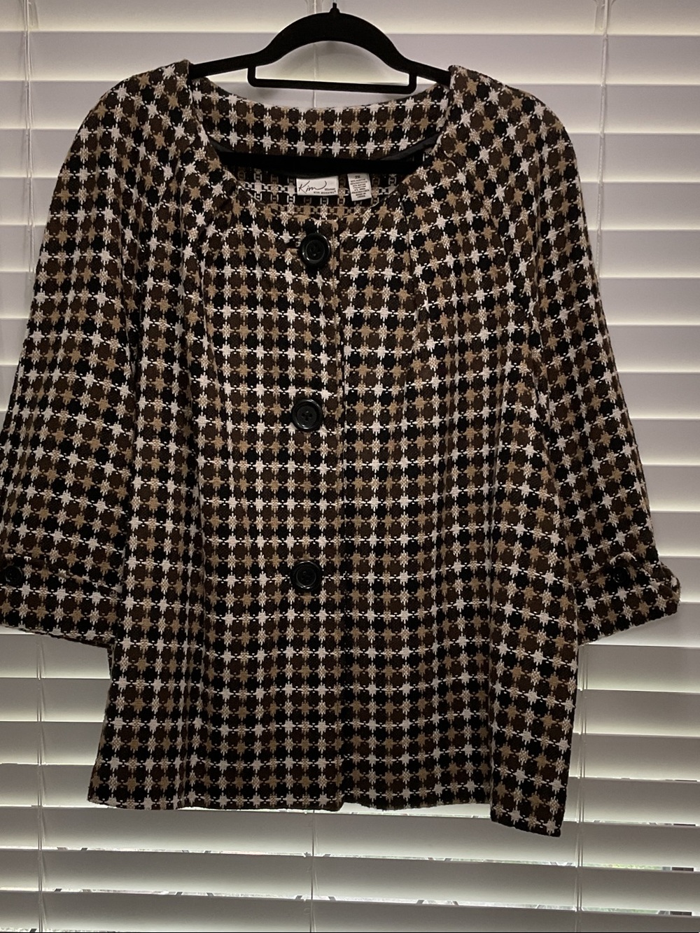 Kim Rogers Black, Brown, & Cream Patterned Tweed Button Jacket